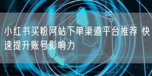 小红书买粉网站下单渠道平台推荐 快速提升账号影响力